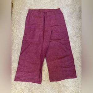 Eileen Fisher Washed Organic Linen Delave Wide-Leg Pant in Berry Size M